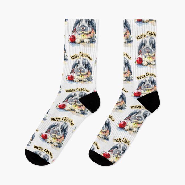 Item preview, Grey ram rabbit wrapped with Christmas lights, Christmas tree ball Merry Christmas text designed and sold by LiskoDesign.