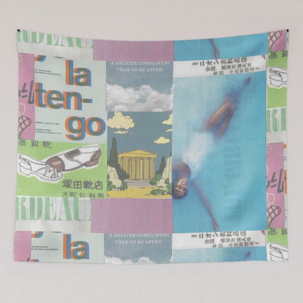Item preview, Collage with Swimmer and Temple – Dreamlike Mixed Paper Composition designed and sold by soupbreakfast.