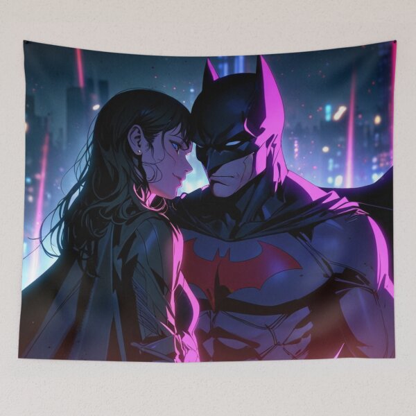 Item preview, Vigilante love – heroic duo under neon lights designed and sold by LoomisDreams.