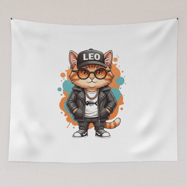 Item preview, Cool Leo Cat in Streetwear – Hip Hop Orange Cat Art – Funny Zodiac Cat Lover Gift Design designed and sold by MadeByACJ.