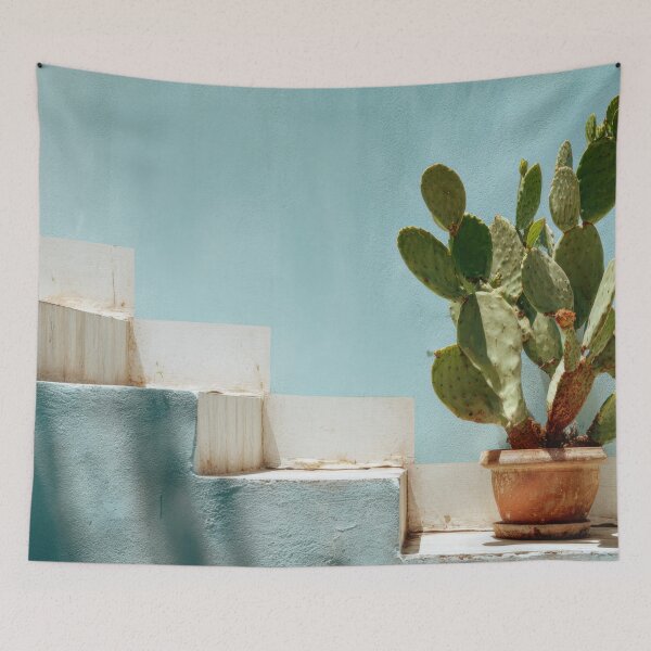 Item preview, Cactus by stairs, blue wall designed and sold by anytka.