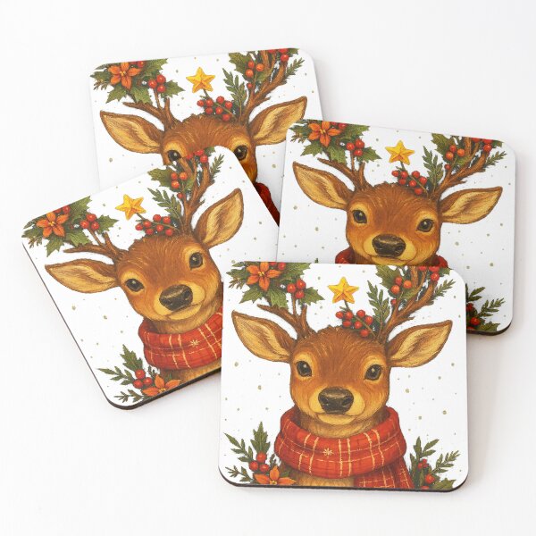 Item preview, Christmas Reindeer with Red Scarf - Watercolor Holiday Illustration - family christmas shirts designed and sold by sicty09Design.