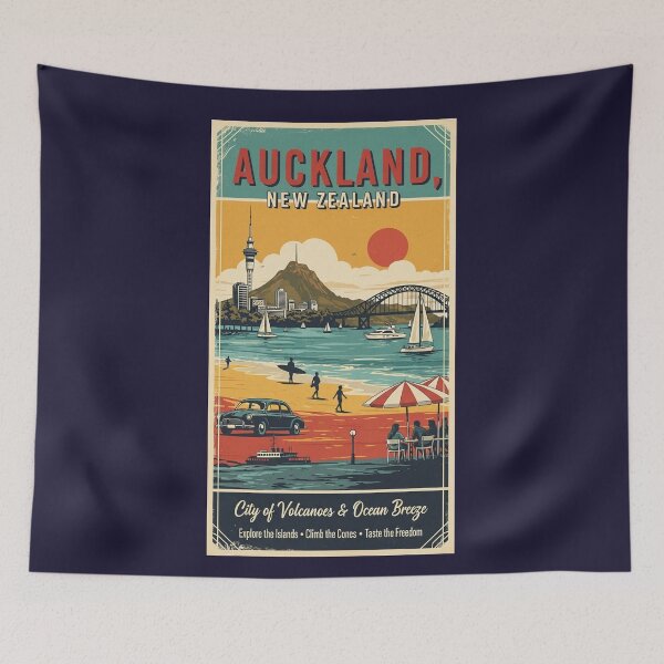 Item preview, Vintage Auckland Scenery, New Zaland, Vintage View, City of Volcanoes and Ocean Breeze, Postal stamp designed and sold by UrbanGraphixs.