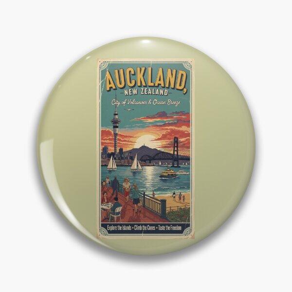 Item preview, Vintage Auckland Scenery, New Zaland, Vintage View, City of Volcanoes and Ocean Breeze, Postal stamp designed and sold by UrbanGraphixs.