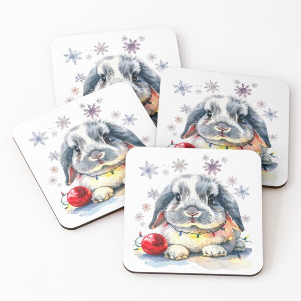 Item preview, Grey ram rabbit wrapped with Christmas lights, Christmas tree ball and snowflakes designed and sold by LiskoDesign.