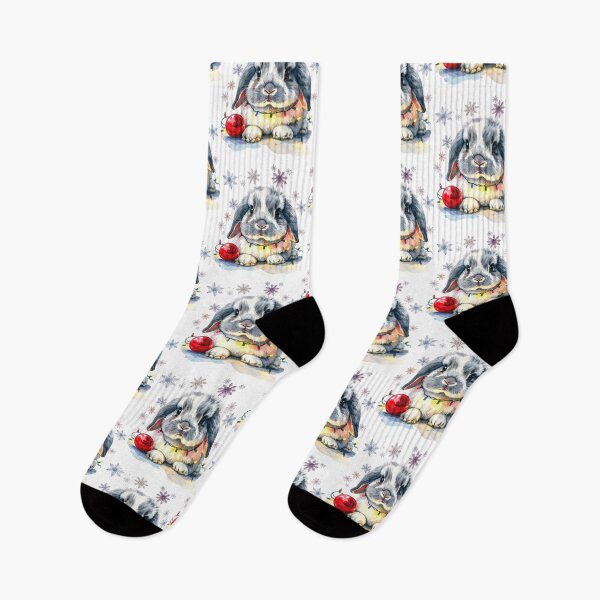 Item preview, Grey ram rabbit wrapped with Christmas lights, Christmas tree ball and snowflakes designed and sold by LiskoDesign.