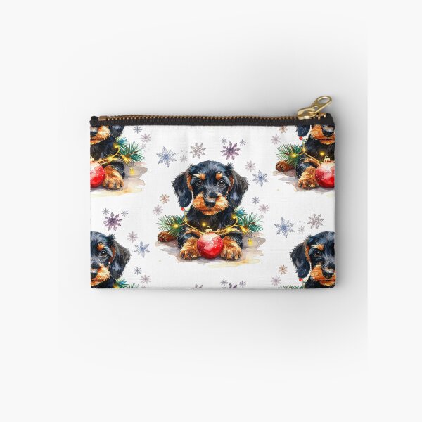 Item preview, Wire-haired dachshund wrapped with Christmas lights and snowflakes designed and sold by LiskoDesign.