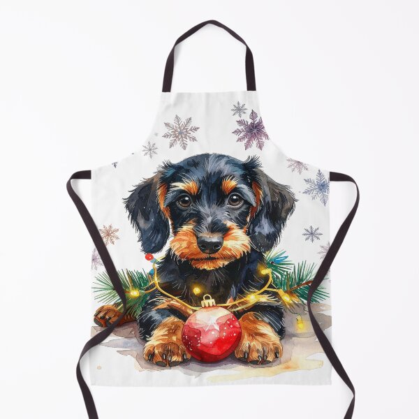 Item preview, Wire-haired dachshund wrapped with Christmas lights and snowflakes designed and sold by LiskoDesign.