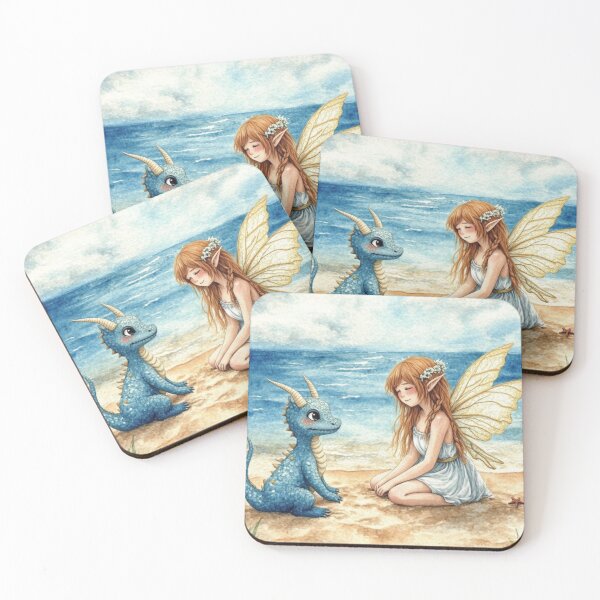 Item preview, Little dragon and fairy on the beach designed and sold by Dali RB.