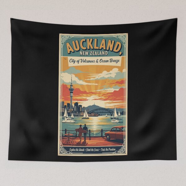 Item preview, Vintage Auckland Scenery, New Zaland, Vintage View, City of Volcanoes and Ocean Breeze, Postal stamp designed and sold by UrbanGraphixs.