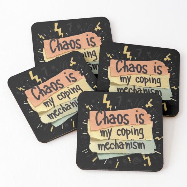 Item preview, "Chaos is my coping mechanism." Visual: Torn sticky notes, lightning bolts, and doodles flying around. designed and sold by ChanduCreater28.