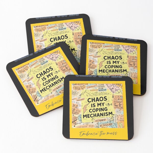 Item preview, "Chaos is my coping mechanism." Visual: Torn sticky notes, lightning bolts, and doodles flying around. designed and sold by ChanduCreater28.