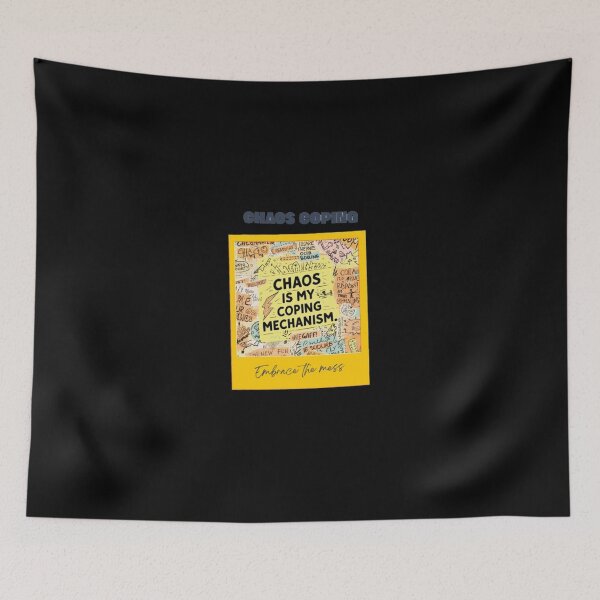 Item preview, "Chaos is my coping mechanism." Visual: Torn sticky notes, lightning bolts, and doodles flying around. designed and sold by ChanduCreater28.