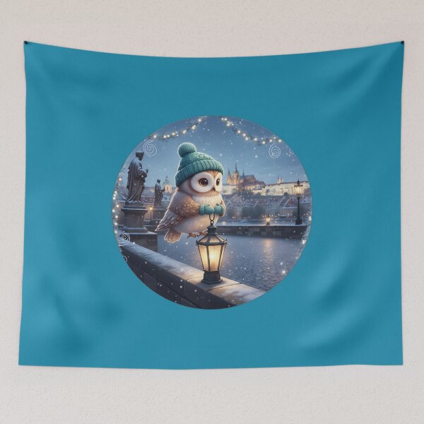 Item preview, Kawaii Owl Charles Bridge Blue Hour • Christmas Prague  designed and sold by FixwellStudio.