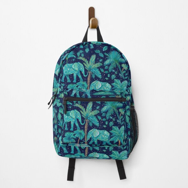 Item preview, Starry Indian night, elephants, palm trees in jeweled blue and turquoise designed and sold by SophieClimaArt.
