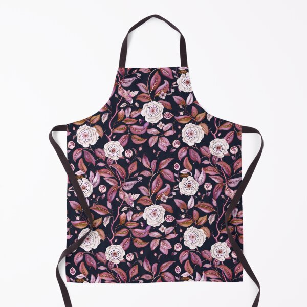 Item preview, White flowers, pink leaves and branches intertwine across a dark ground creating a botanical wonderland designed and sold by Alex Blud.