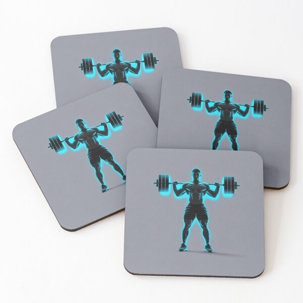 Item preview, Power and light – neon blue powerlifter on gray background designed and sold by LoomisDreams.
