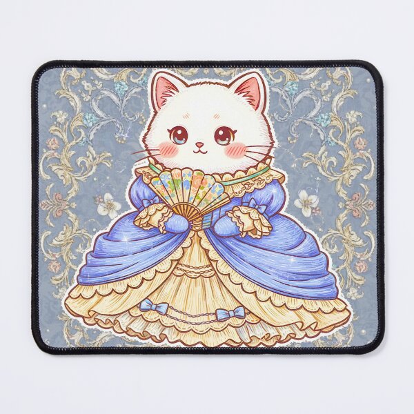 Item preview, Kawaii Princess Kitten in Blue and Gold Rococo Victorian Dress, Vintage Royal Cat Design with Fan designed and sold by JOSTH.