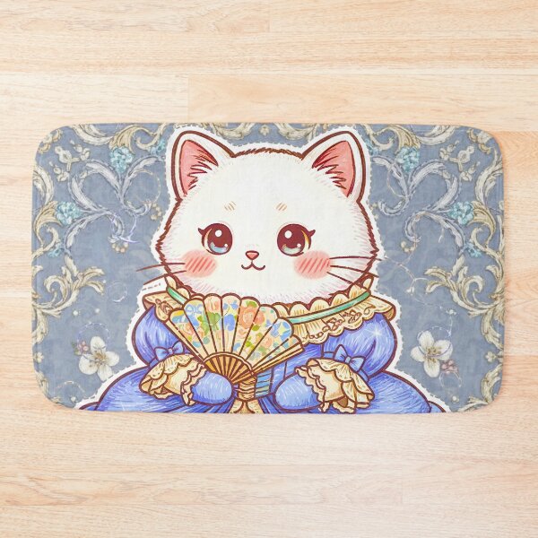 Item preview, Kawaii Princess Kitten in Blue and Gold Rococo Victorian Dress, Vintage Royal Cat Design with Fan designed and sold by JOSTH.