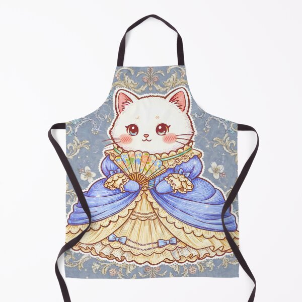 Artikelvorschau, Kawaii-Prinzessinnen-Kätzchen im blau-goldenen Rokoko-Kleid im viktorianischen Stil, Vintage-Design mit königlicher Katze und Fächer entworfen und verkauft von JOSTH.
