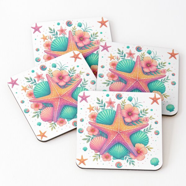 Item preview, Tropical Starfish with Seashells and Flowers designed and sold by ArtfulWeave.