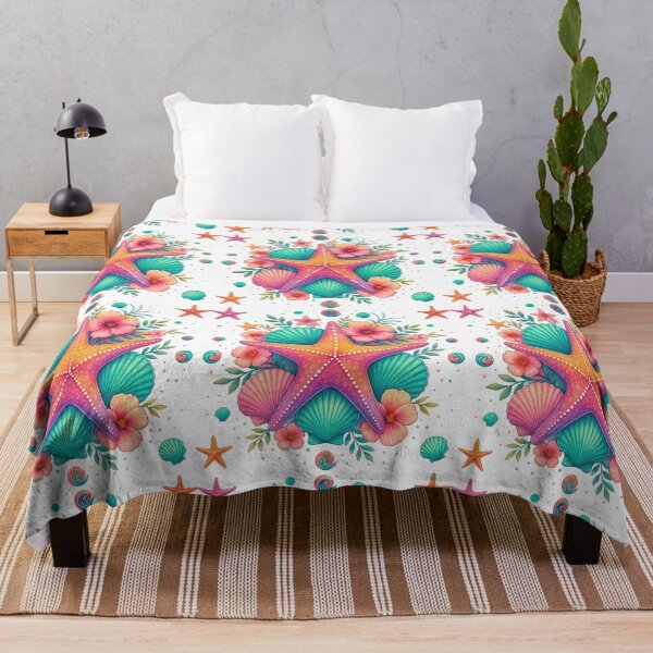 Item preview, Tropical Starfish with Seashells and Flowers designed and sold by ArtfulWeave.
