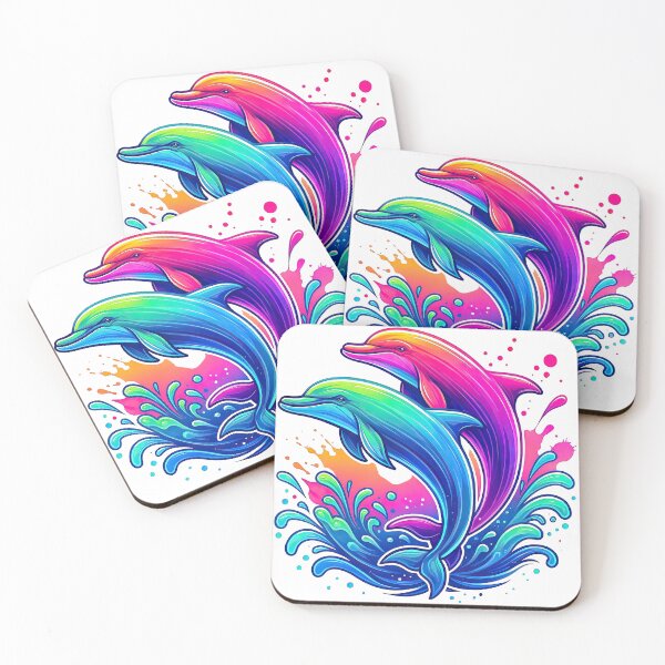 Item preview, Vibrant Dolphins Splashing in Rainbow Waves designed and sold by ArtfulWeave.