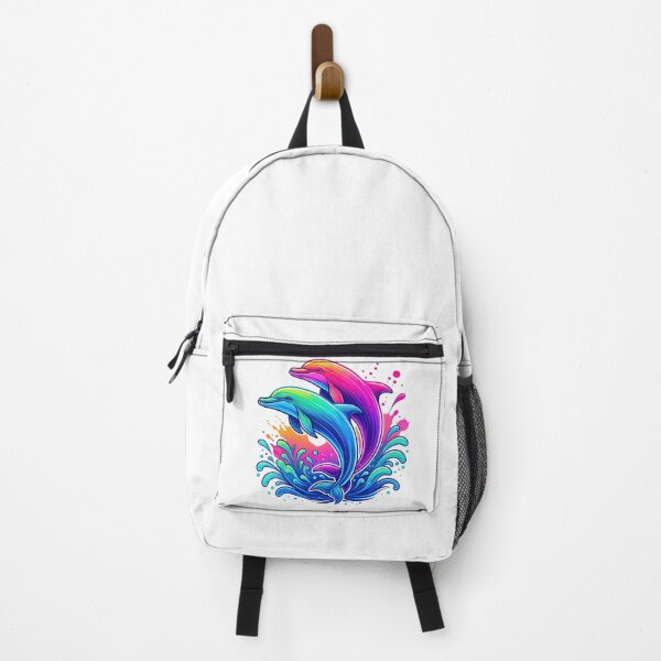 Item preview, Vibrant Dolphins Splashing in Rainbow Waves designed and sold by ArtfulWeave.
