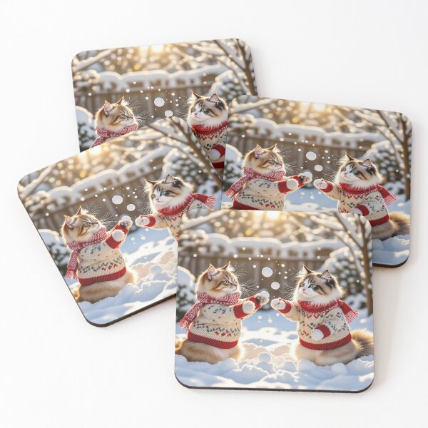 Item preview, Cats Playing Snowball Fight in Winter Wonderland designed and sold by kathleensay.