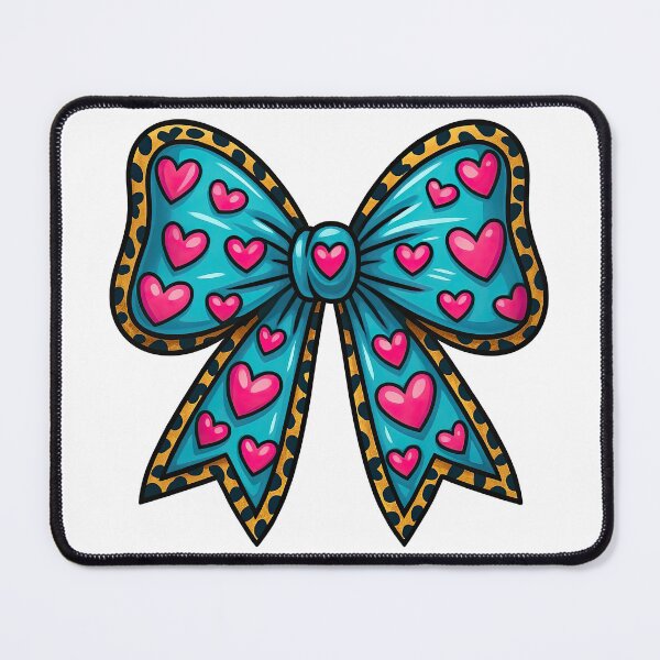 Item preview, Teal Bow with Hearts and Leopard Pattern designed and sold by ArtfulWeave.