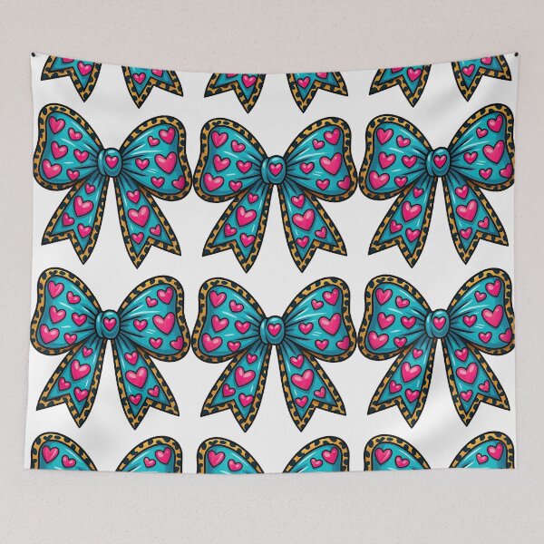 Item preview, Teal Bow with Hearts and Leopard Pattern designed and sold by ArtfulWeave.