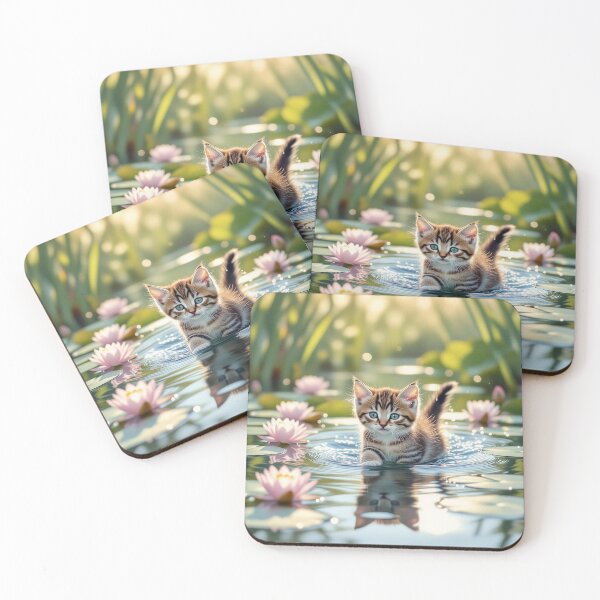 Item preview, Kitten Among Water Lilies in Sunlight designed and sold by kathleensay.