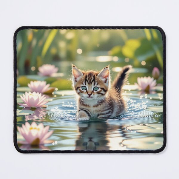 Item preview, Kitten Among Water Lilies in Sunlight designed and sold by kathleensay.