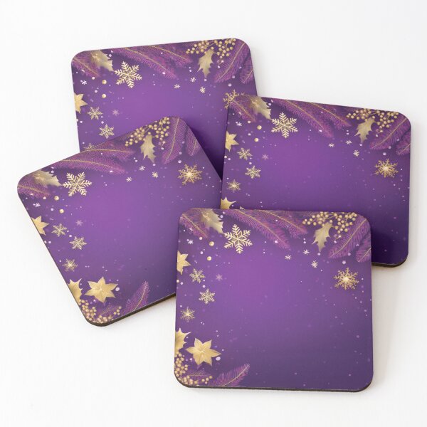 Item preview, Royal purple and gold holiday season holly berry leaves berries,  fur tree twigs, glitter snowflakes  designed and sold by navitalidesign.