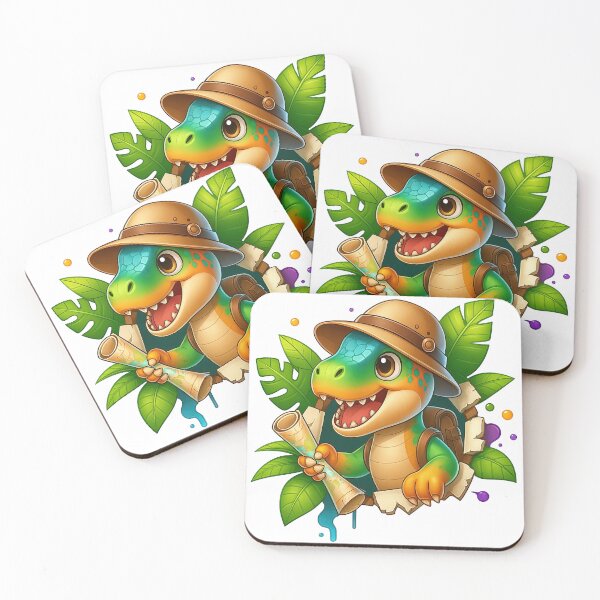 Item preview, Explorer Dinosaur with Map and Jungle Leaves designed and sold by ArtfulWeave.