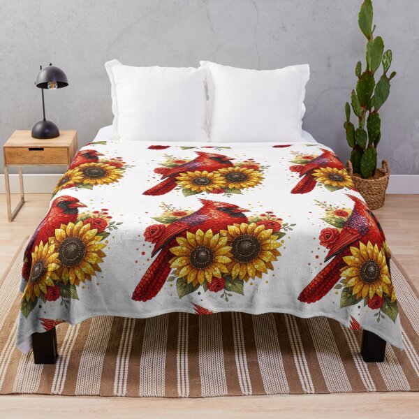Item preview, Cardinal with Sunflowers and Roses designed and sold by ArtfulWeave.