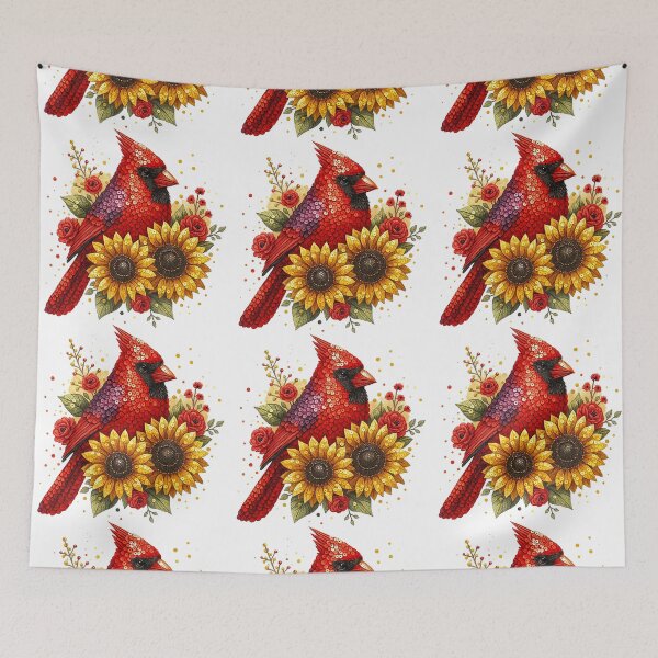 Item preview, Cardinal with Sunflowers and Roses designed and sold by ArtfulWeave.