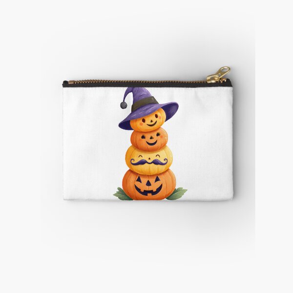 Aperçu de l'œuvre Pile de citrouilles avec chapeau de sorcière – Adorable décoration d'Halloween en forme de citrouille-lanterne créée et vendue par DesignArtist.ia.