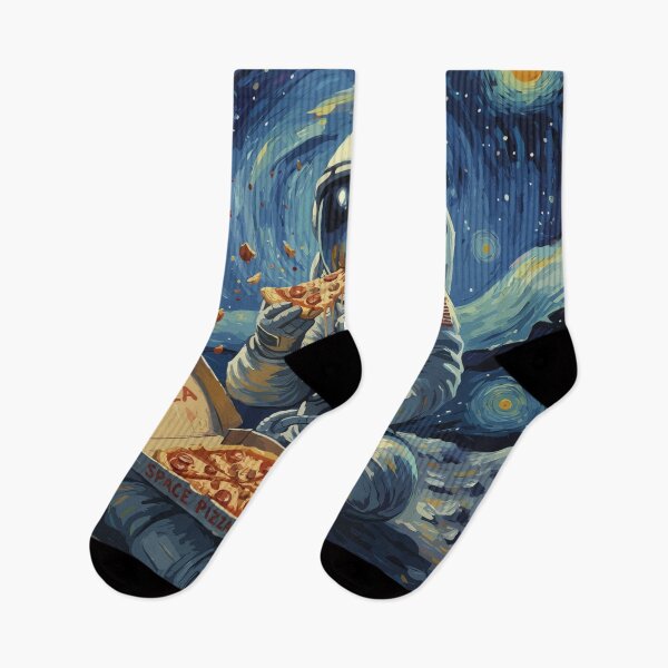 Item preview, Space man, astronaut and pizza in impressionism, famous painting, Starry Night Style Van Gogh painting impressionism designed and sold by Collagedream.