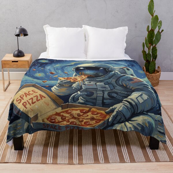 Item preview, Space man, astronaut and pizza in impressionism, famous painting, Starry Night Style Van Gogh painting impressionism designed and sold by Collagedream.