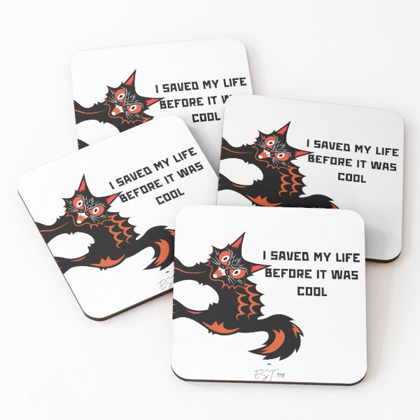 Item preview, I Saved My Life Before It Was Cool – Funny Furious Cat & 90s Tech Pun T-Shirt, Sticker, Mug Design & more designed and sold by LOLbySA.