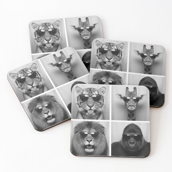 Item preview, Funny Animal Collage with Sunglasses | Black and White Tiger, Giraffe, Lion & Gorilla Art | Cool Wildlife Design designed and sold by InkRebelprint.