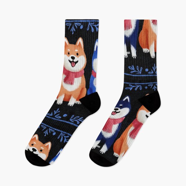Item preview, Akitas with Snowflakes Folk Art Design designed and sold by Flying Doggo.