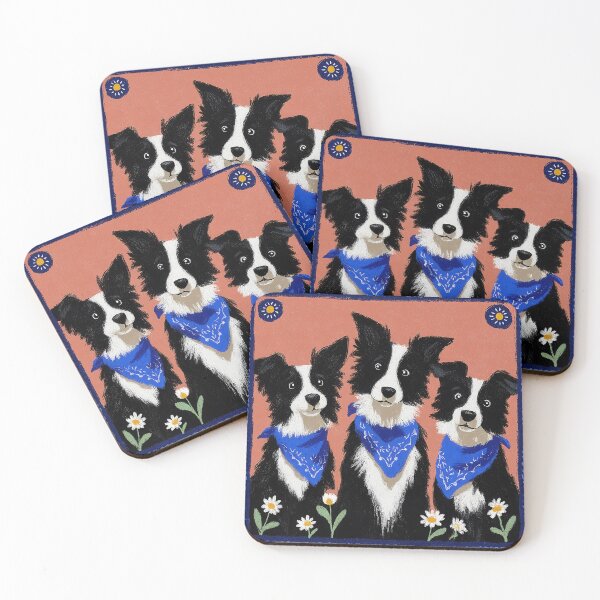 Item preview, Australian Shepherds with Wildflowers Folk Art designed and sold by Flying Doggo.