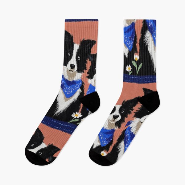 Item preview, Australian Shepherds with Wildflowers Folk Art designed and sold by Flying Doggo.