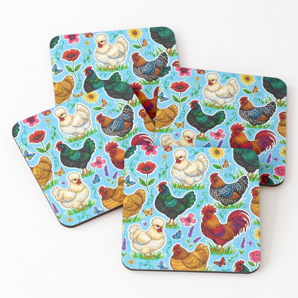 Item preview, Country Chicken and Flowers Pattern Cottagecore Chicken Breed Design Farmhouse and Butterfly Print designed and sold by JOSTH.