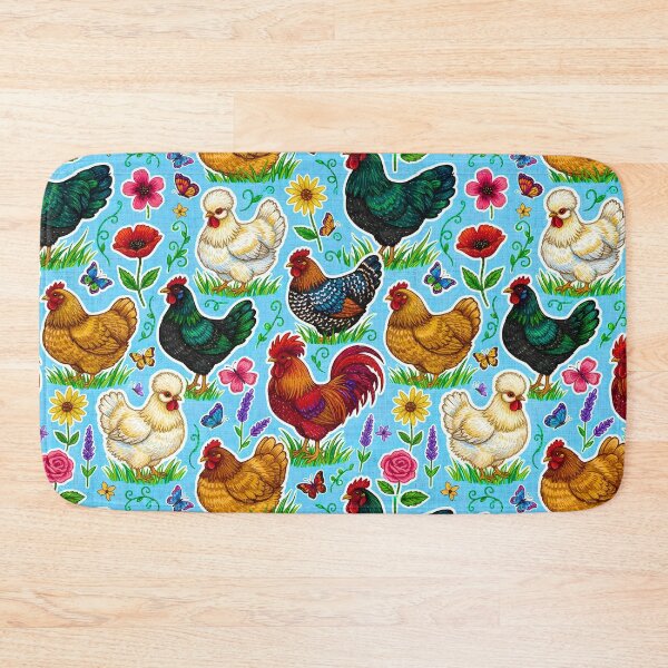 Item preview, Country Chicken and Flowers Pattern Cottagecore Chicken Breed Design Farmhouse and Butterfly Print designed and sold by JOSTH.