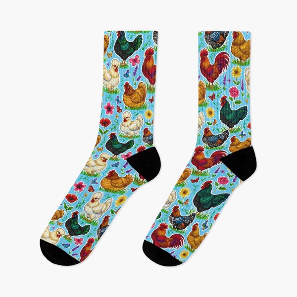 Item preview, Country Chicken and Flowers Pattern Cottagecore Chicken Breed Design Farmhouse and Butterfly Print designed and sold by JOSTH.