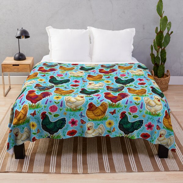 Item preview, Country Chicken and Flowers Pattern Cottagecore Chicken Breed Design Farmhouse and Butterfly Print designed and sold by JOSTH.
