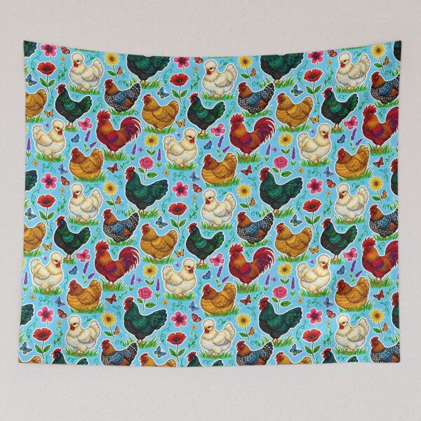 Item preview, Country Chicken and Flowers Pattern Cottagecore Chicken Breed Design Farmhouse and Butterfly Print designed and sold by JOSTH.